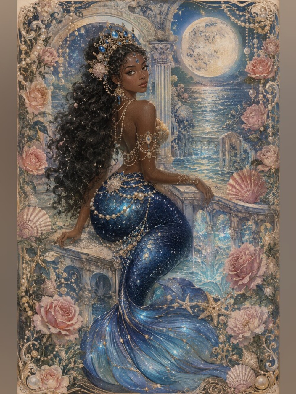 Beautiful Black Mermaid Print